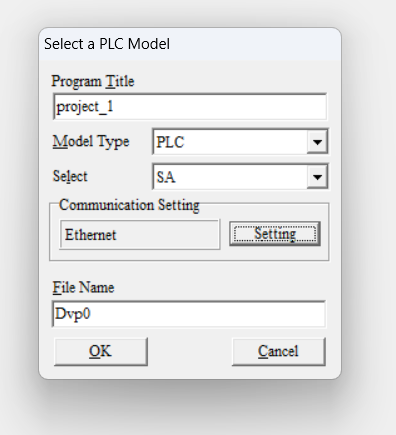 Select PLC Model in Delta WPLSOFT